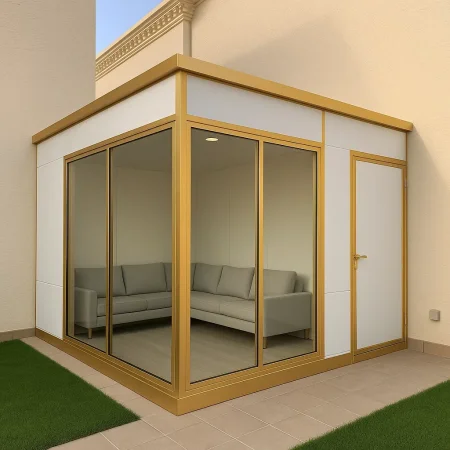 بناء ملاحق ساندوتش بانل في جدة حي المنار | ملاحق زجاجية | ملاحق اسمنت بورد | ملاحق خارجية جدة