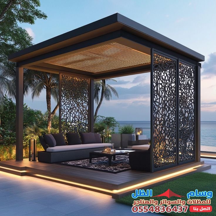 برجولات حدائق خارجية في جدة حي النعيم | تركيب برجولات مودرن | تركيب جلسات شتوية خارجية | تنسيق برجولات حدائق